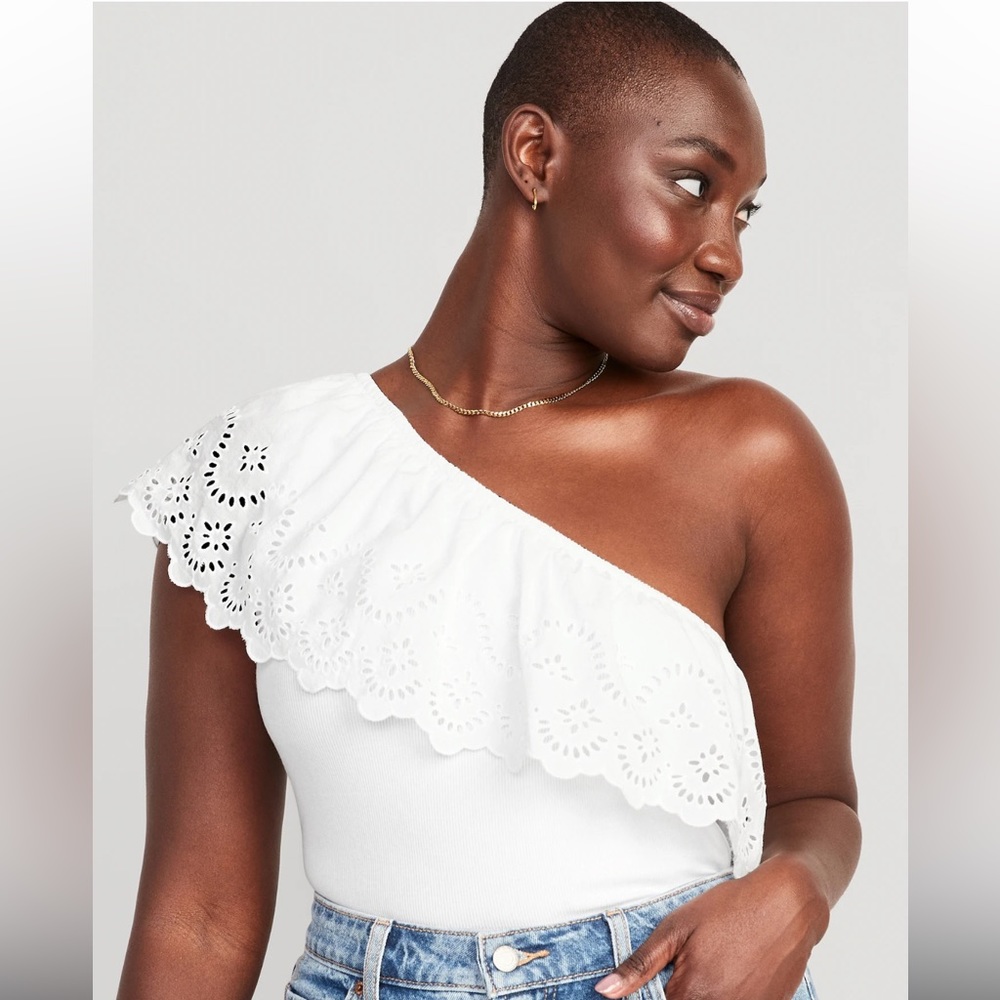 Old Navy Eyelet One-Shoulder Paneled Rib-Knit Top